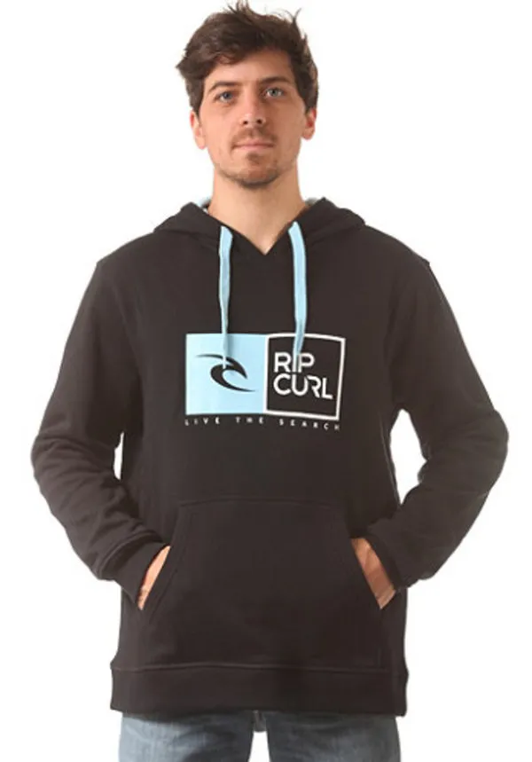 Sudadera sport surfwear hombre Rip Curl con capucha ripawatu pop over fleece ref CFEBX4  negro logo grande pecho