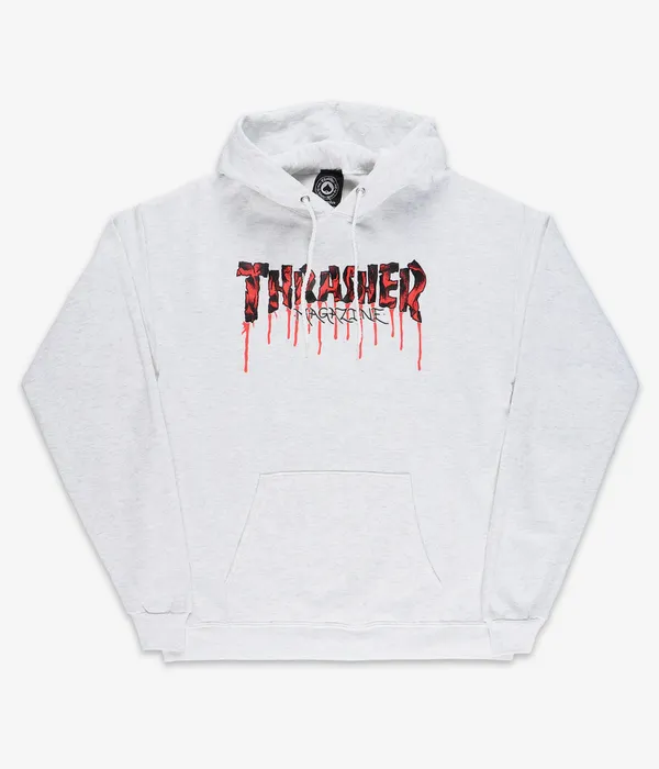 Sudadera THRASHER Hombre con capucha BLOOD DRIP MAGAZINE Hoodie GRAY Ref. 145098L logo letras gris claro SANGRIENTAS