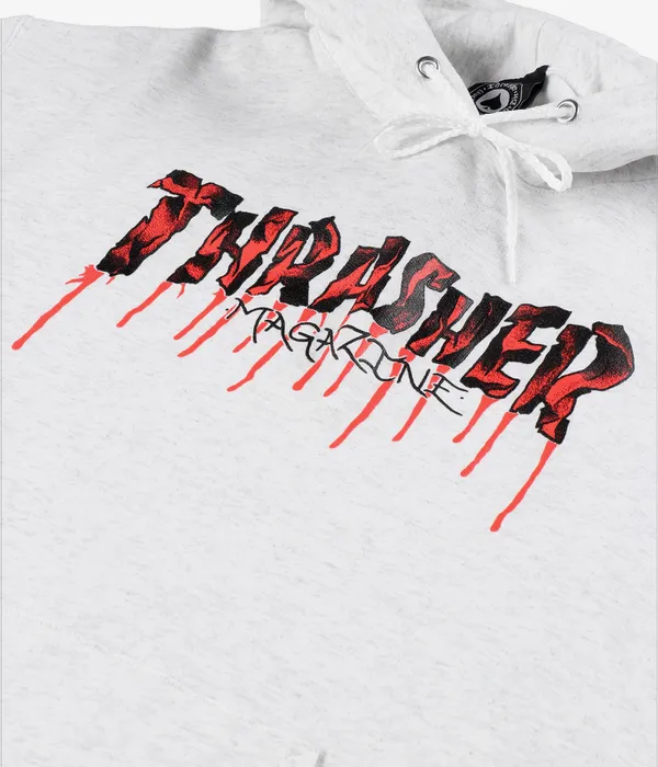 Sudadera THRASHER Hombre con capucha BLOOD DRIP MAGAZINE Hoodie GRAY Ref. 145098L logo letras gris claro SANGRIENTAS