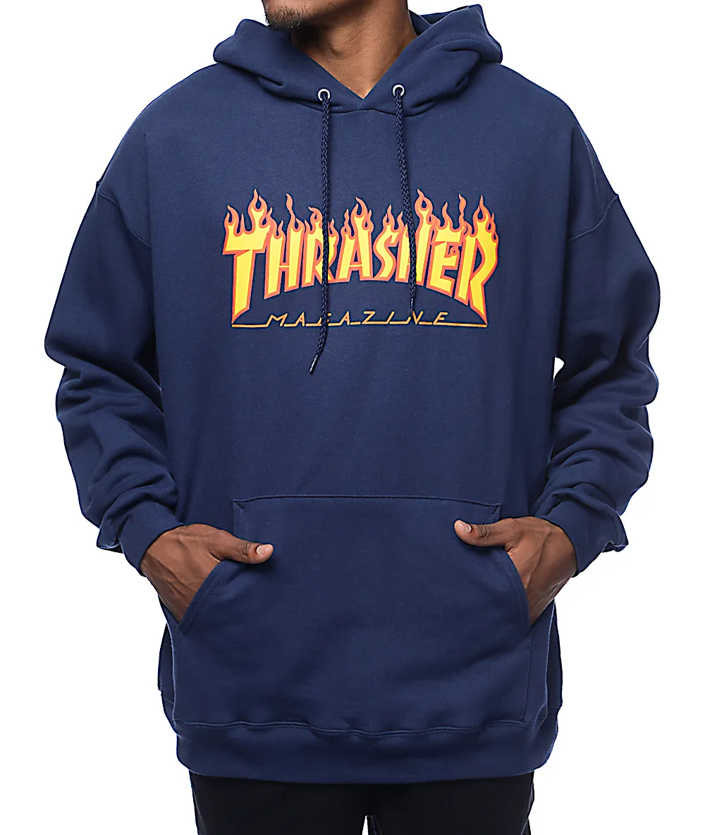 Sudadera THRASHER Hombre con capucha Flame Hoodie Navy Ref. 113102 Azul logo llamas fuego