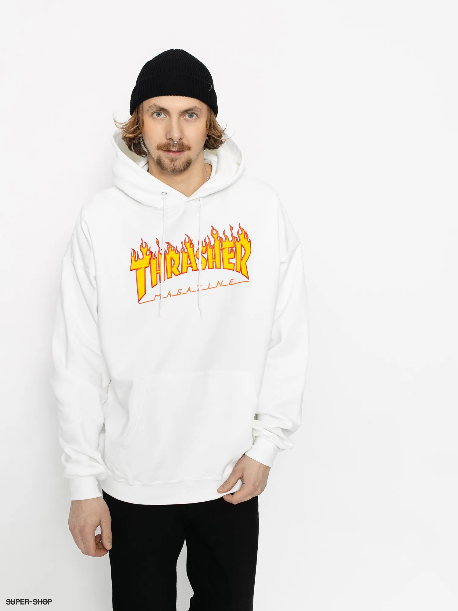 Sudadera THRASHER Hombre con capucha Flame Hoodie White Ref. 113102 Blanca logo llamas fuego