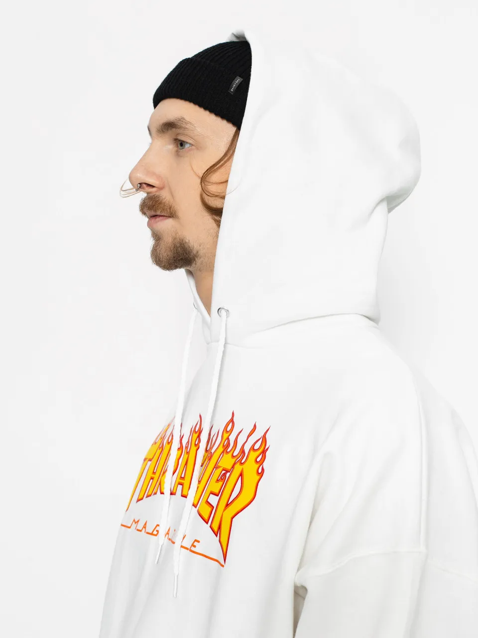 Sudadera THRASHER Hombre con capucha Flame Hoodie White Ref. 113102 Blanca logo llamas fuego