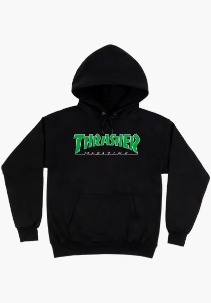 Sudadera THRASHER Hombre con capucha OUTLINED HOOD magazine Black Ref. 145264 negra logo verde