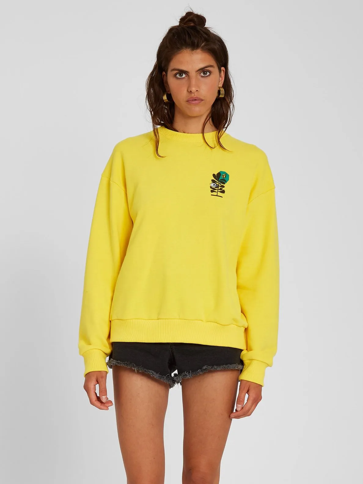 Sudadera volcom Mujer cuello redondo VOLCHECK – ACID LEMON Ref. B4612103_ACL amarillo limón