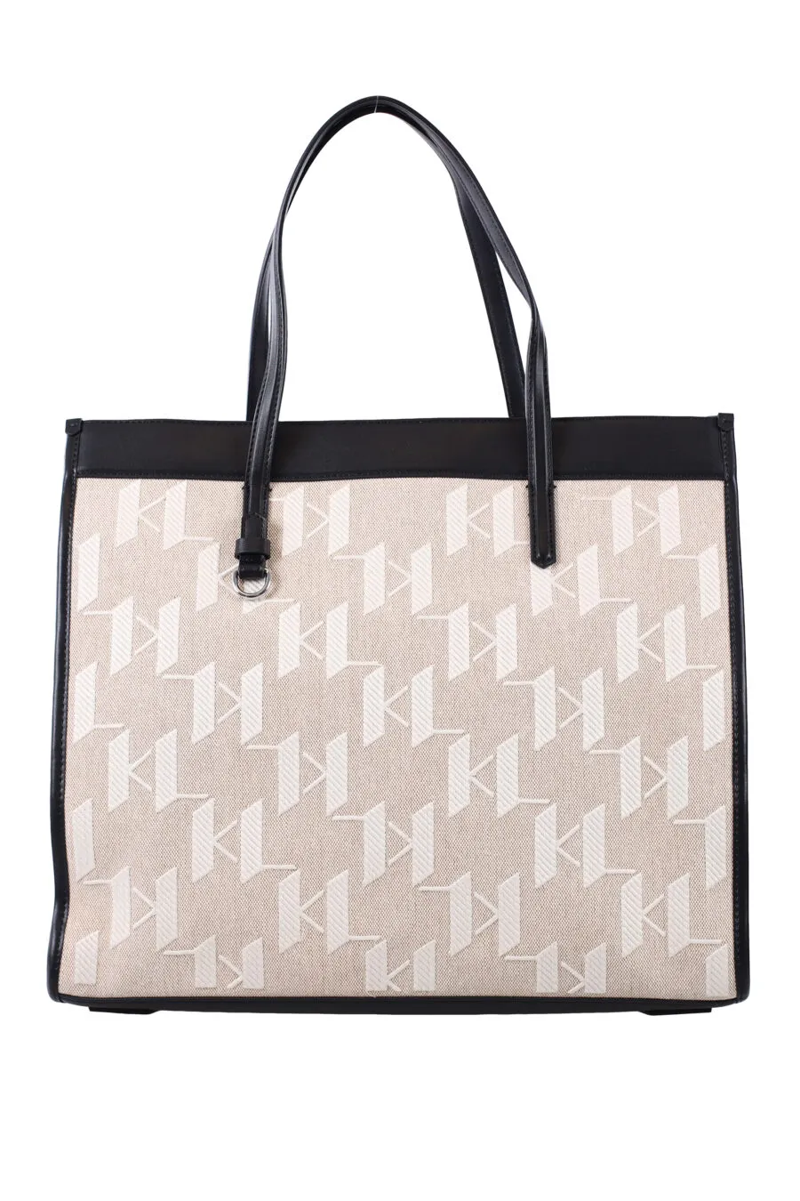 Tote bag begie con con monograma blanco y detalles negros