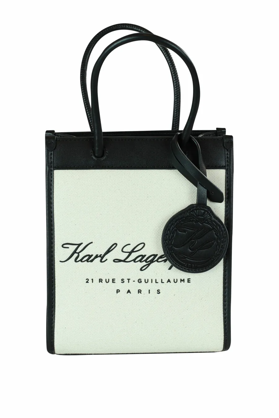 Tote bag blanco con negro y logo 