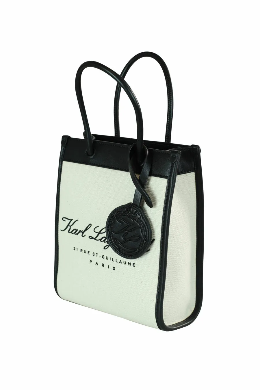 Tote bag blanco con negro y logo 