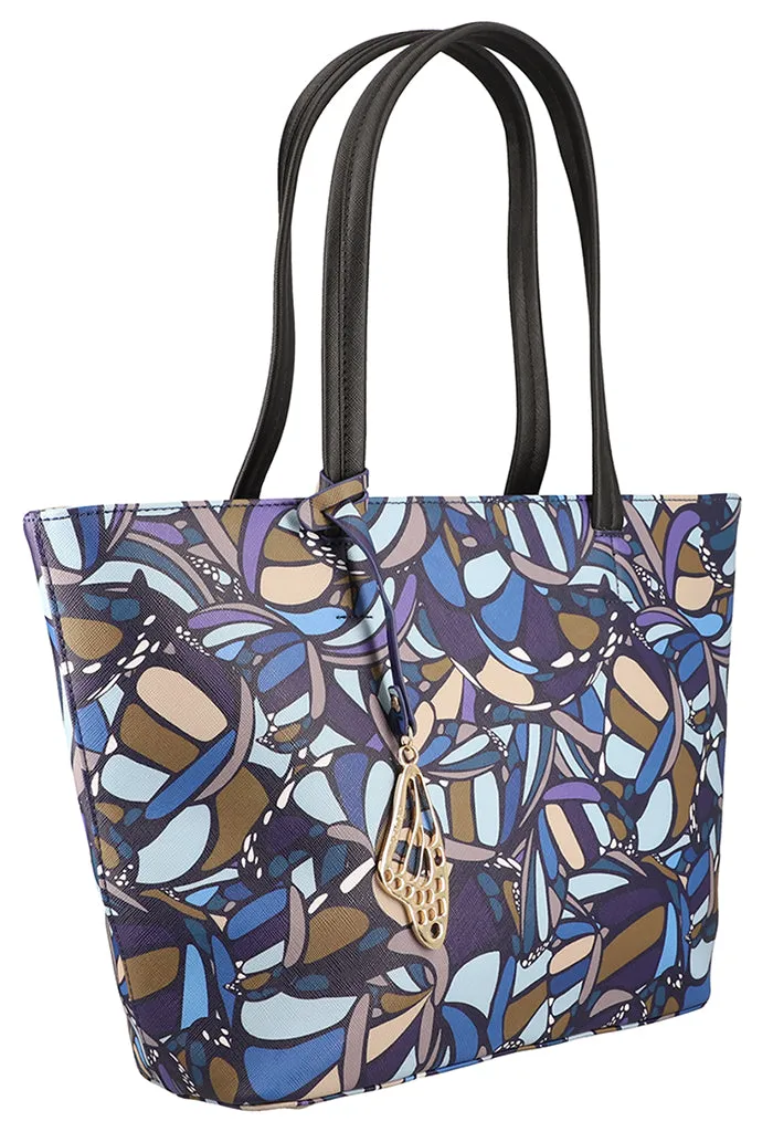 Tote K'iin Saffiano Mariposa Abstracta Azul Acero