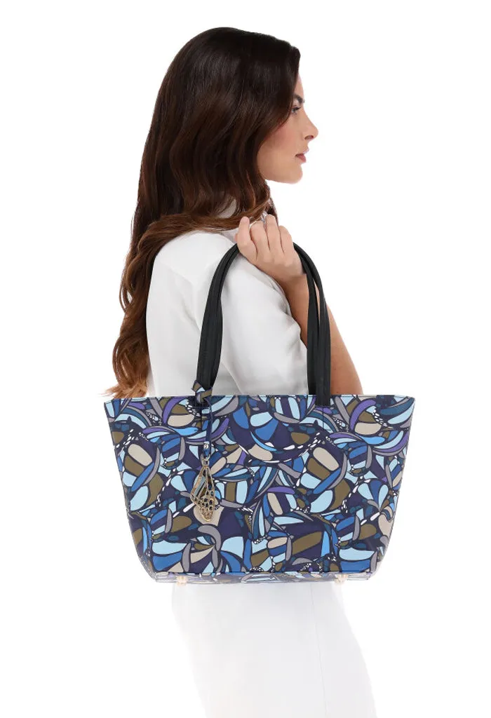 Tote K'iin Saffiano Mariposa Abstracta Azul Acero