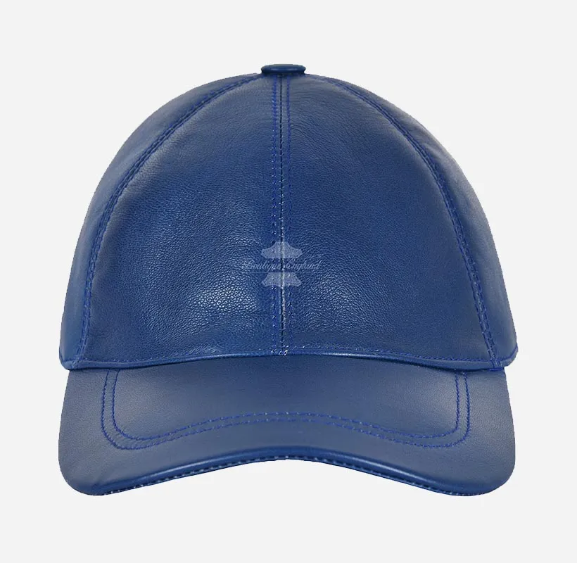 Versatile Unisex Leather Baseball Caps Hats - Blue & Red