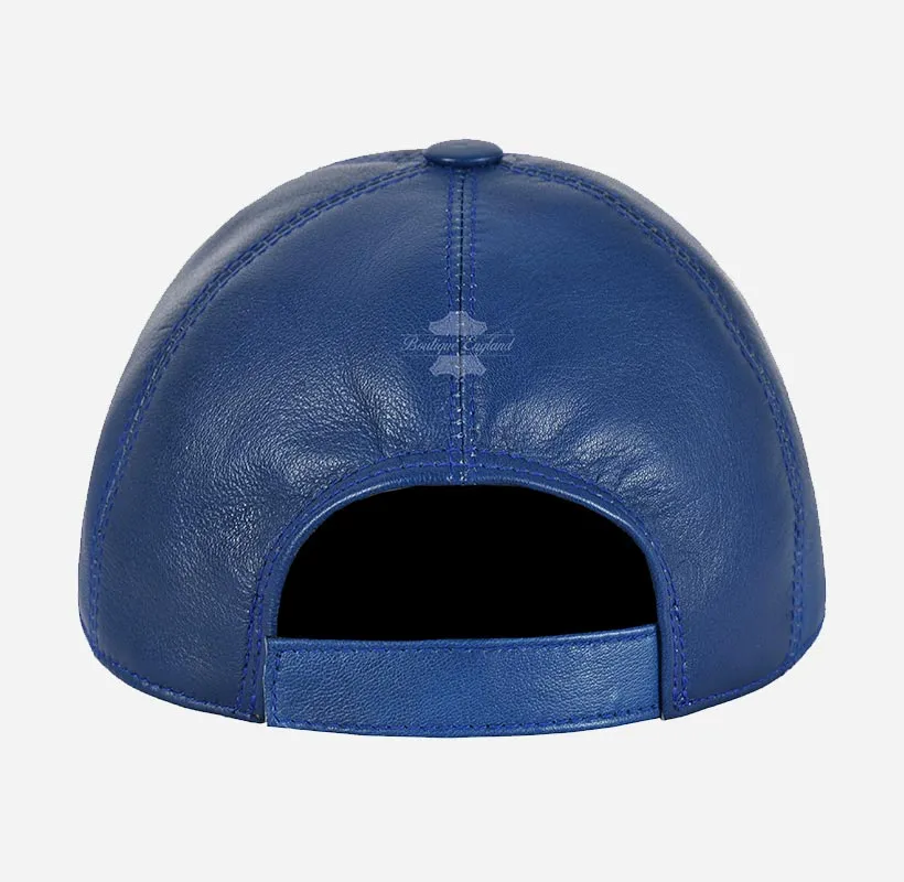 Versatile Unisex Leather Baseball Caps Hats - Blue & Red