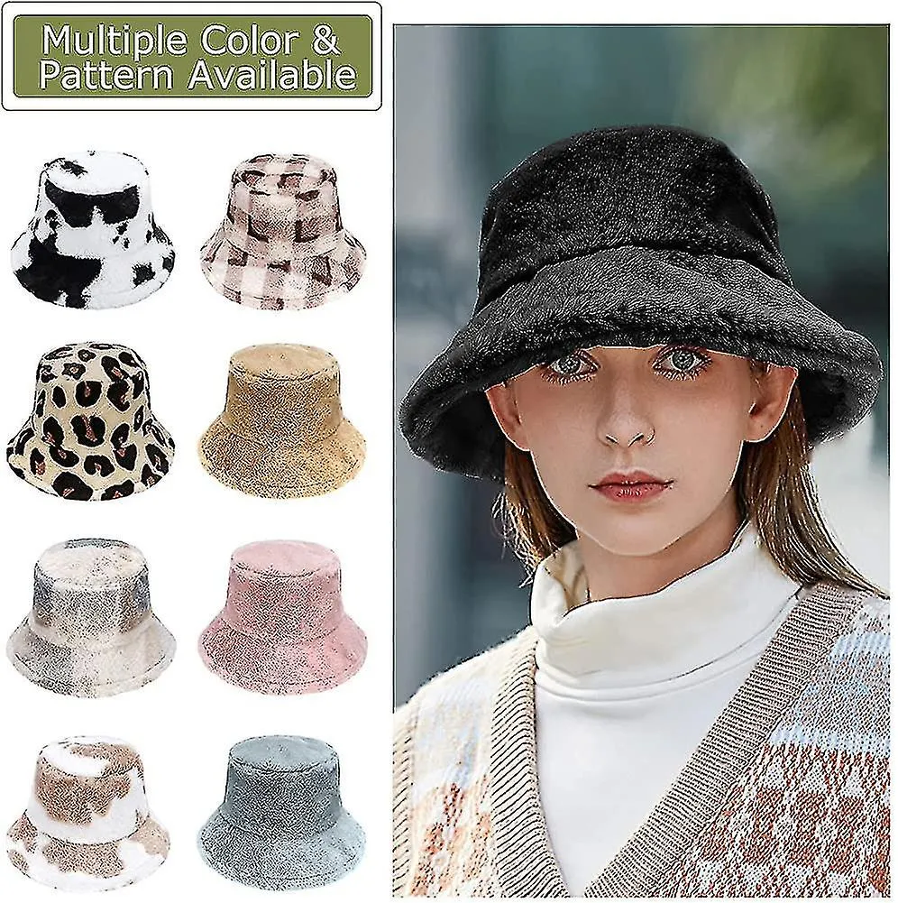 Winter Bucket Hat - Fluffy Fisherman Hat Faux Fur Hat Fuzzy Furry Warm Hat