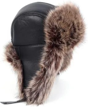 Winter Leder Faux Russischer Hut Mnner Sowjetische Bomber Hte Earlaps Schneekappe (color : Brown Fur, Hat Size : 58cm)