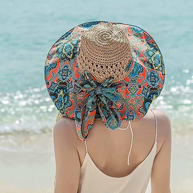 Women Crochet Sun Hat Wide Brim Boho Beach Visor Hats Summer Trendy Beach Cap Foldable & UV Protection